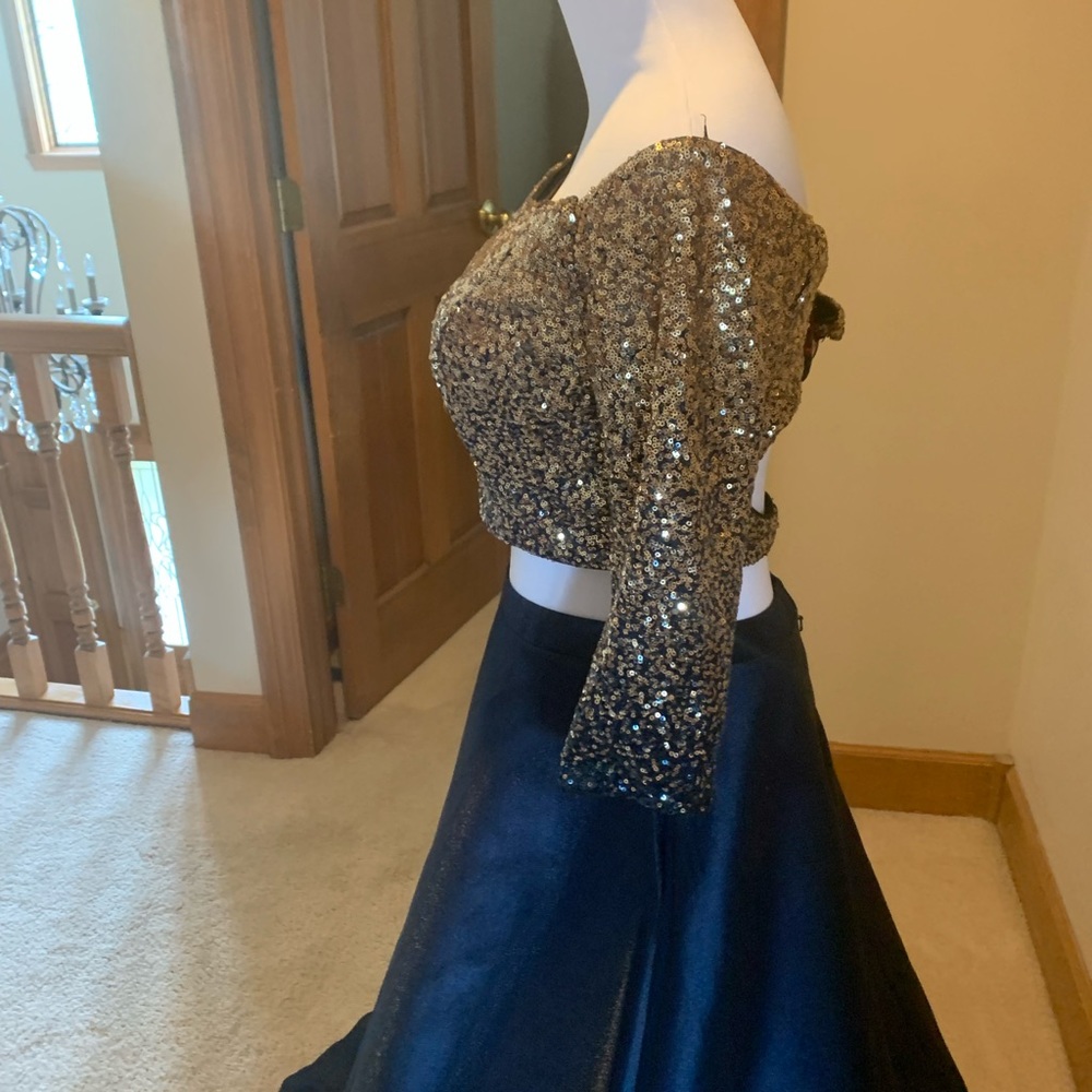 Navy Two-Piece Prom Dress - Picture 3 of 9